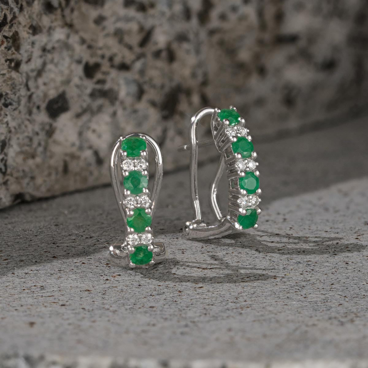 Emerald Earrings Half Huggie With Lab Diamonds Set in 925 Silver